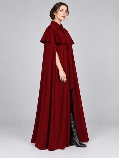 Burgundy Cape Cloak with Collar and Short Capelet