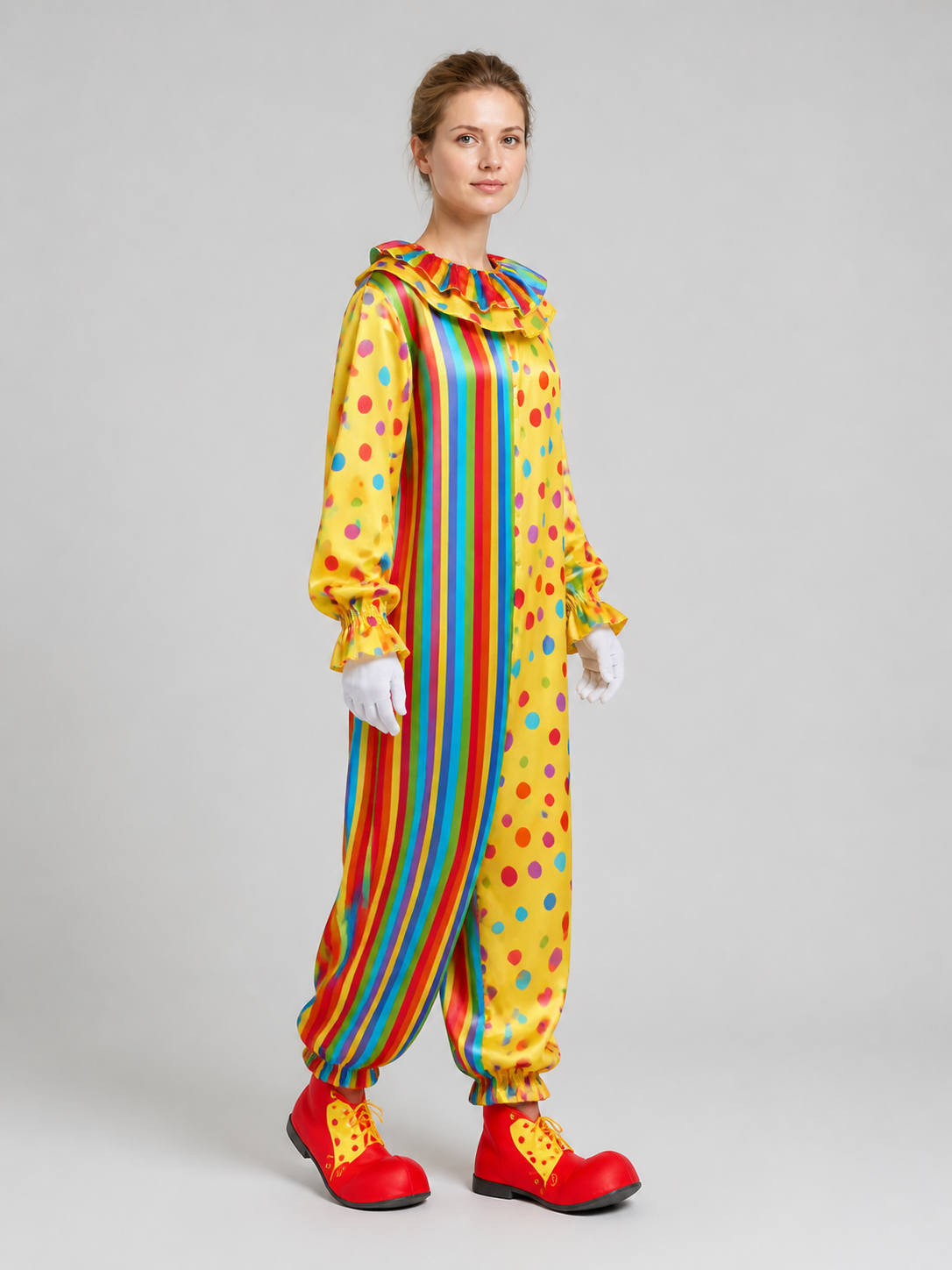 Striped and Polka-Dot Clown Carnival Jumpsuit side view
