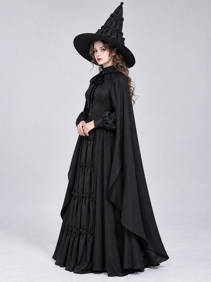 Gothic Black Costume with Dress, Cape, and Hat