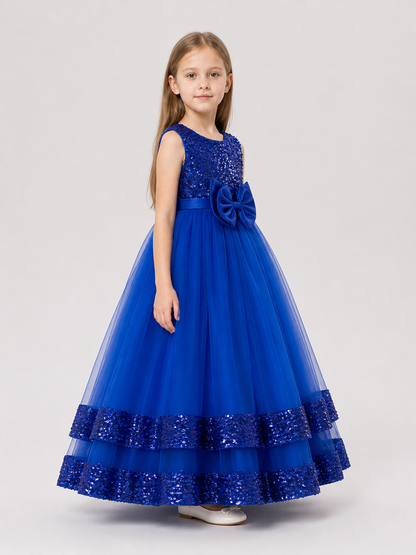 Princess Dress with Sequins, Bow, and Full Skirt side view