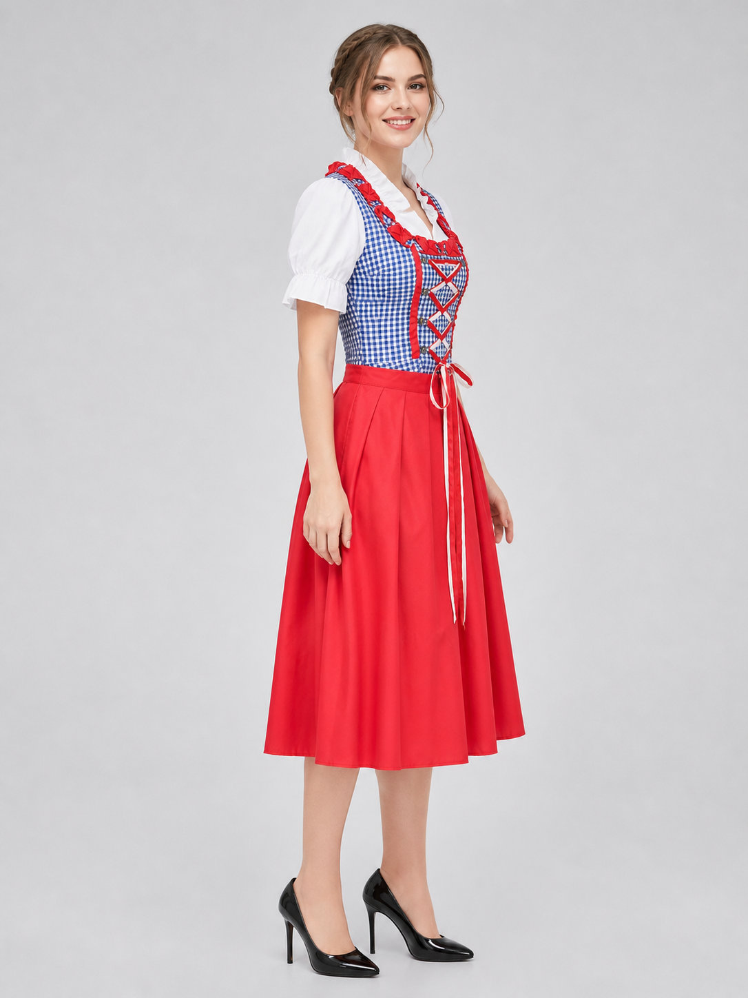 Alpine-Style Dress, Red-and-Blue Plaid