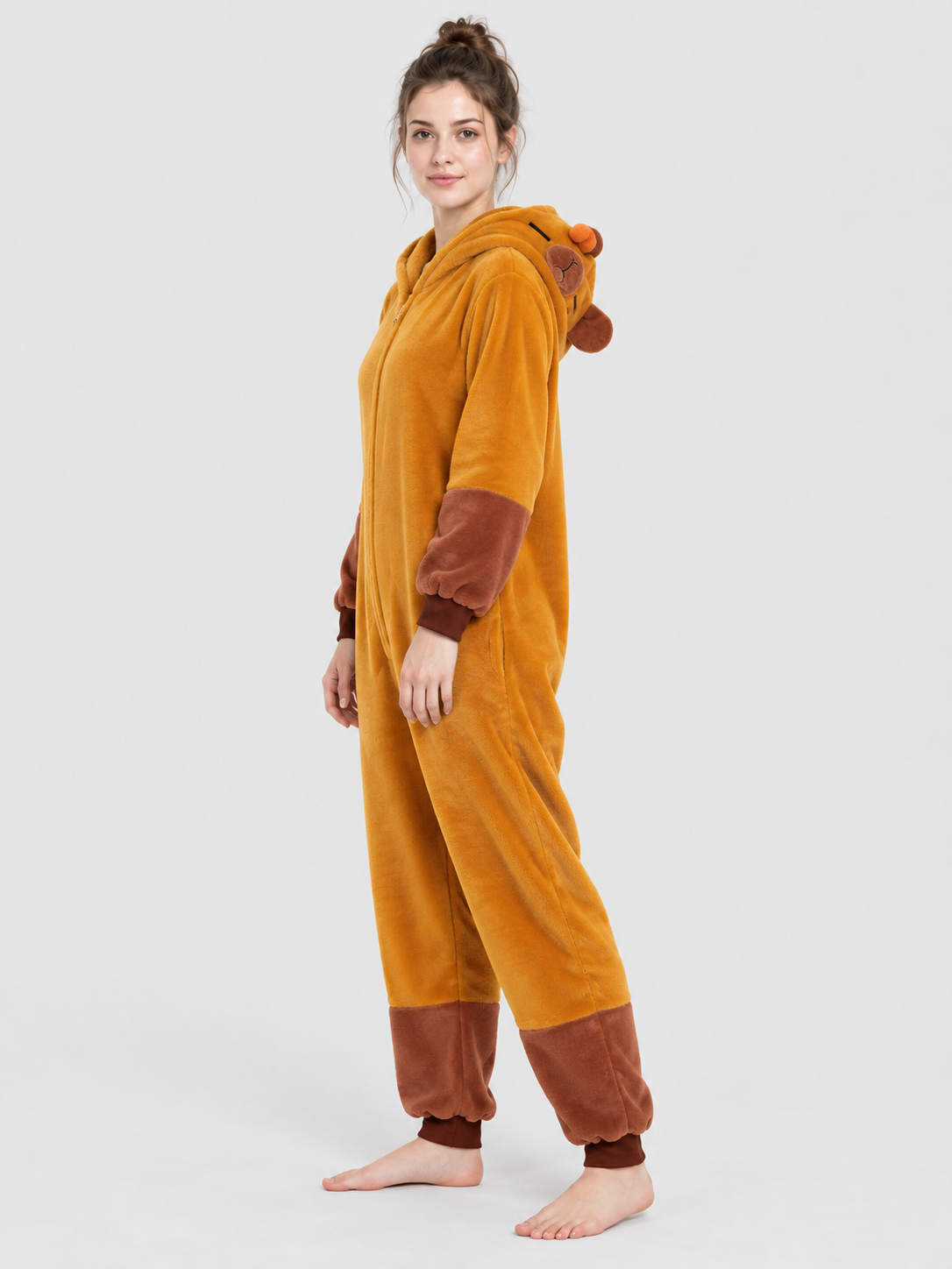 Hooded Pajama Jumpsuit with Ears, Golden Orange