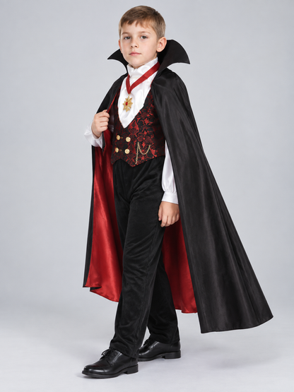 Vampire Costume with Cape, Hood, and Medallion side view