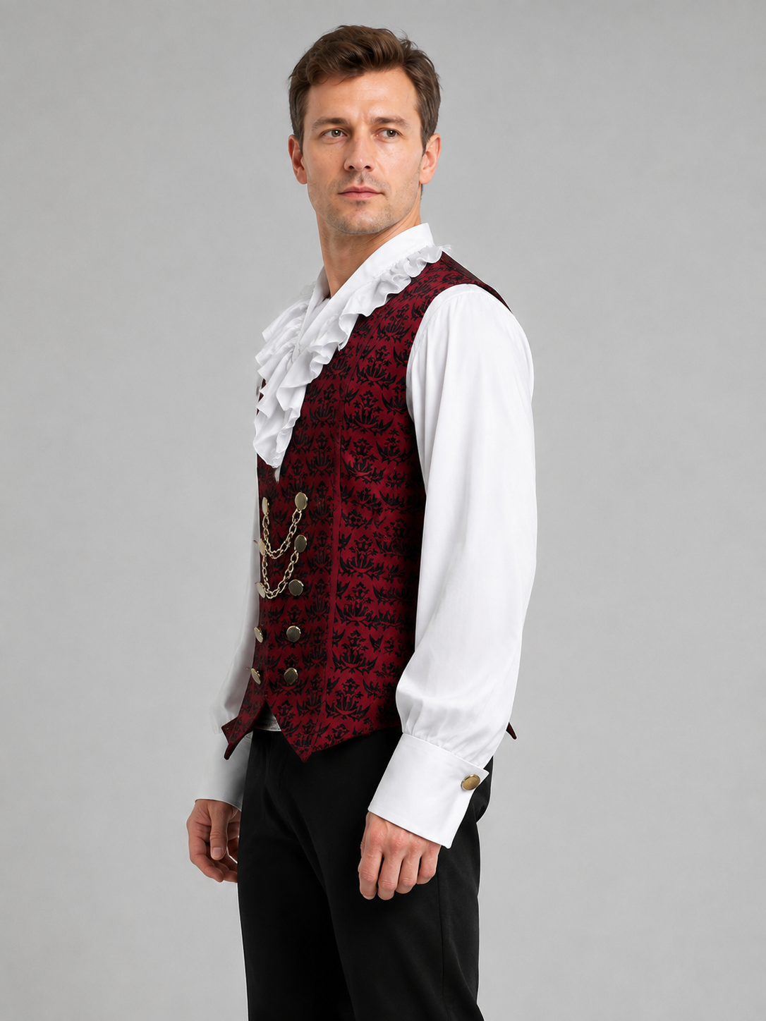 Costume Vest with Jabot and Decorative Chain side view
