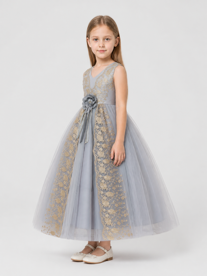 Dressy Dress with Gold Embroidery, Full Skirt side view