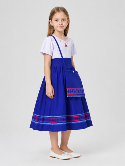 Children’s cosplay dress with handbag, white and blue side view