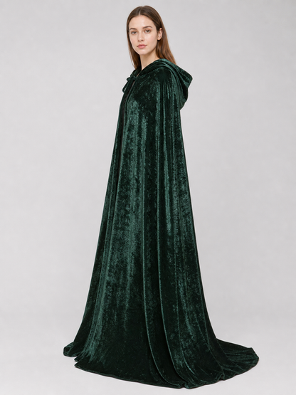Dark green hooded velvet costume cape product view 70
