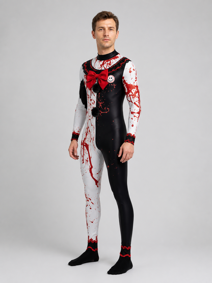 Clown Costume with Blood Splashes and Red Bow Tie side view