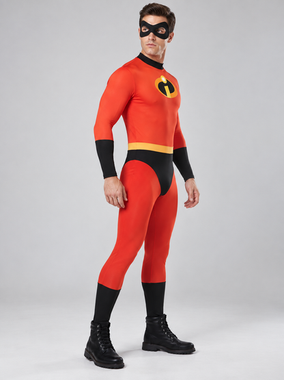 Adult Superhero Costume Red with Mask and Emblem