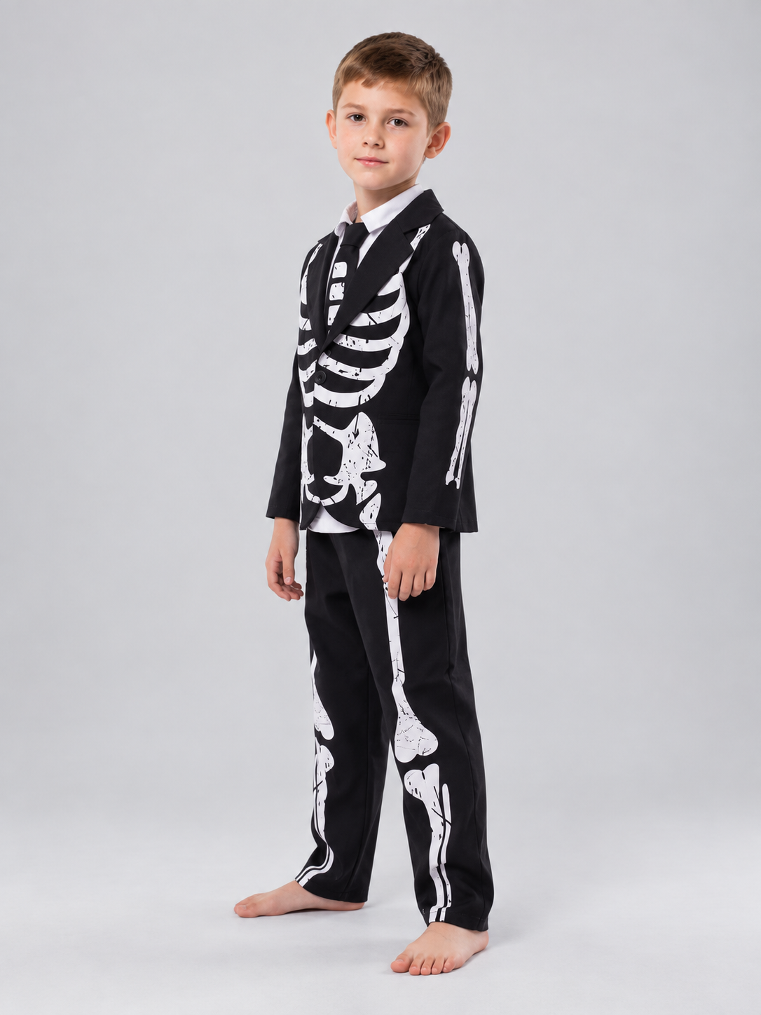 Kids' skeleton costume black with white print
