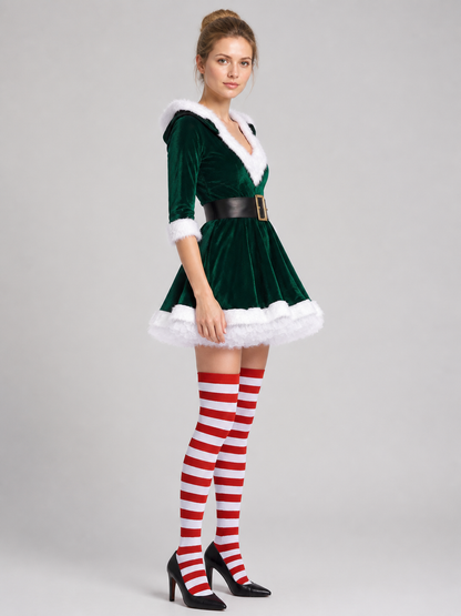 Green Santa Christmas Dress with White Fur side view