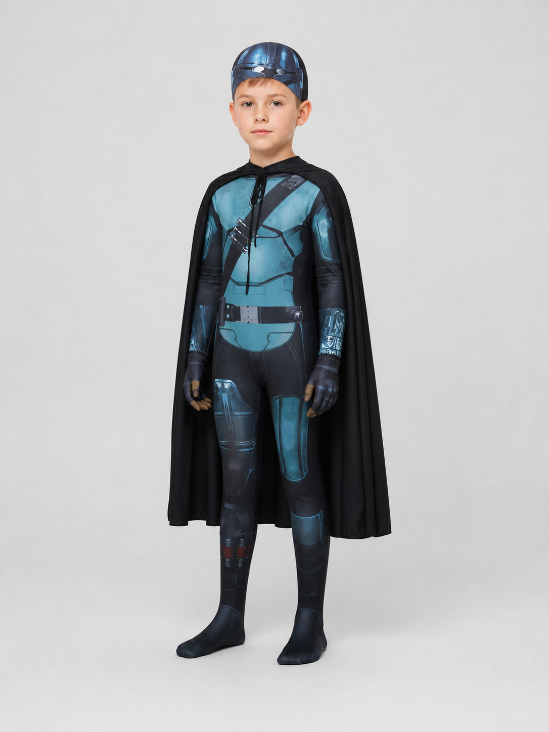 Mandalorian Star Wars Cosplay Costume with Cape and Helmet side view
