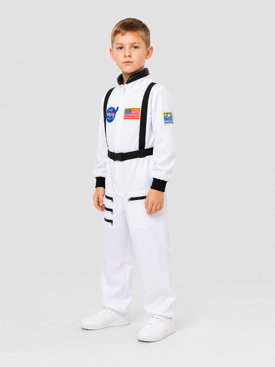 White Children's Astronaut Jumpsuit for Cosplay side view