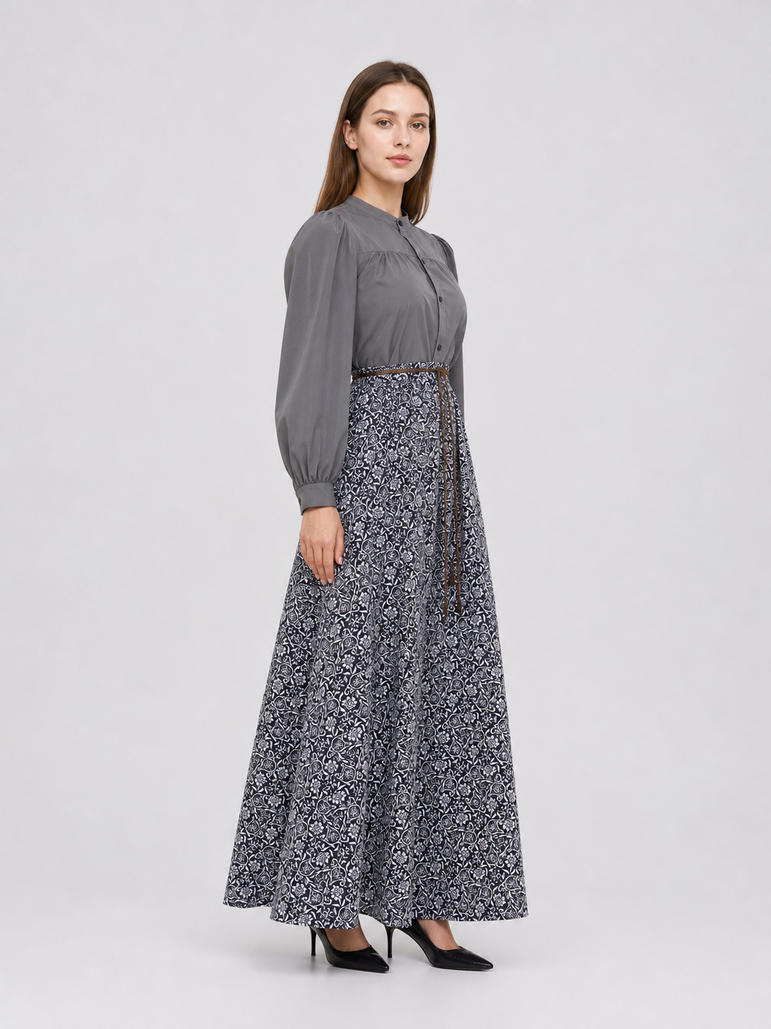 Retro Dress with Stand Collar and Buttons side view