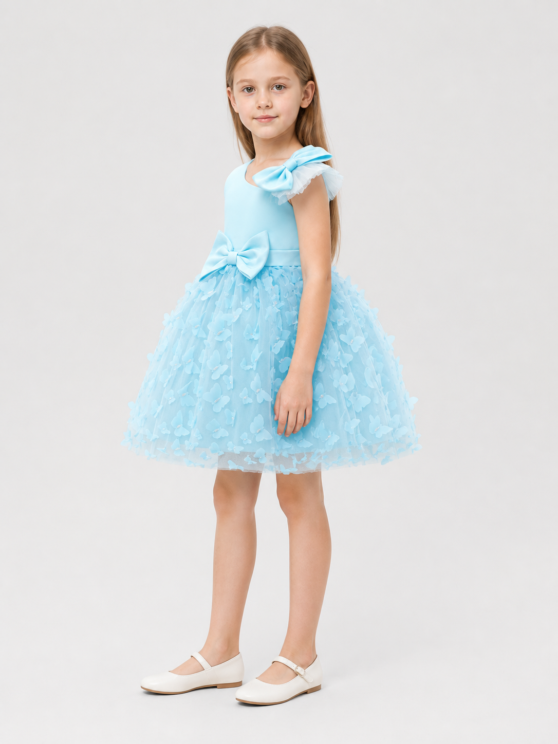 Children’s One-Shoulder Tutu Dress with 3D Butterflies side view