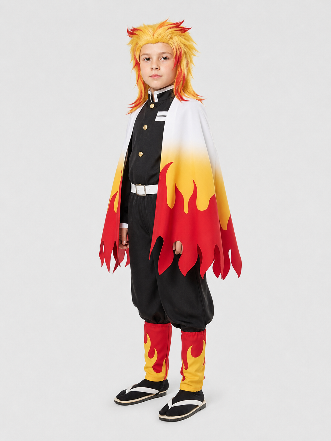 Kyojuro Rengoku Cosplay: Costume with Wig side view