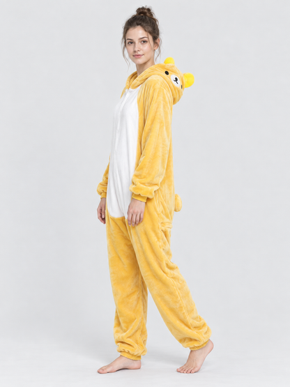 Yellow Flannel Hooded Pajama Jumpsuit with Ears