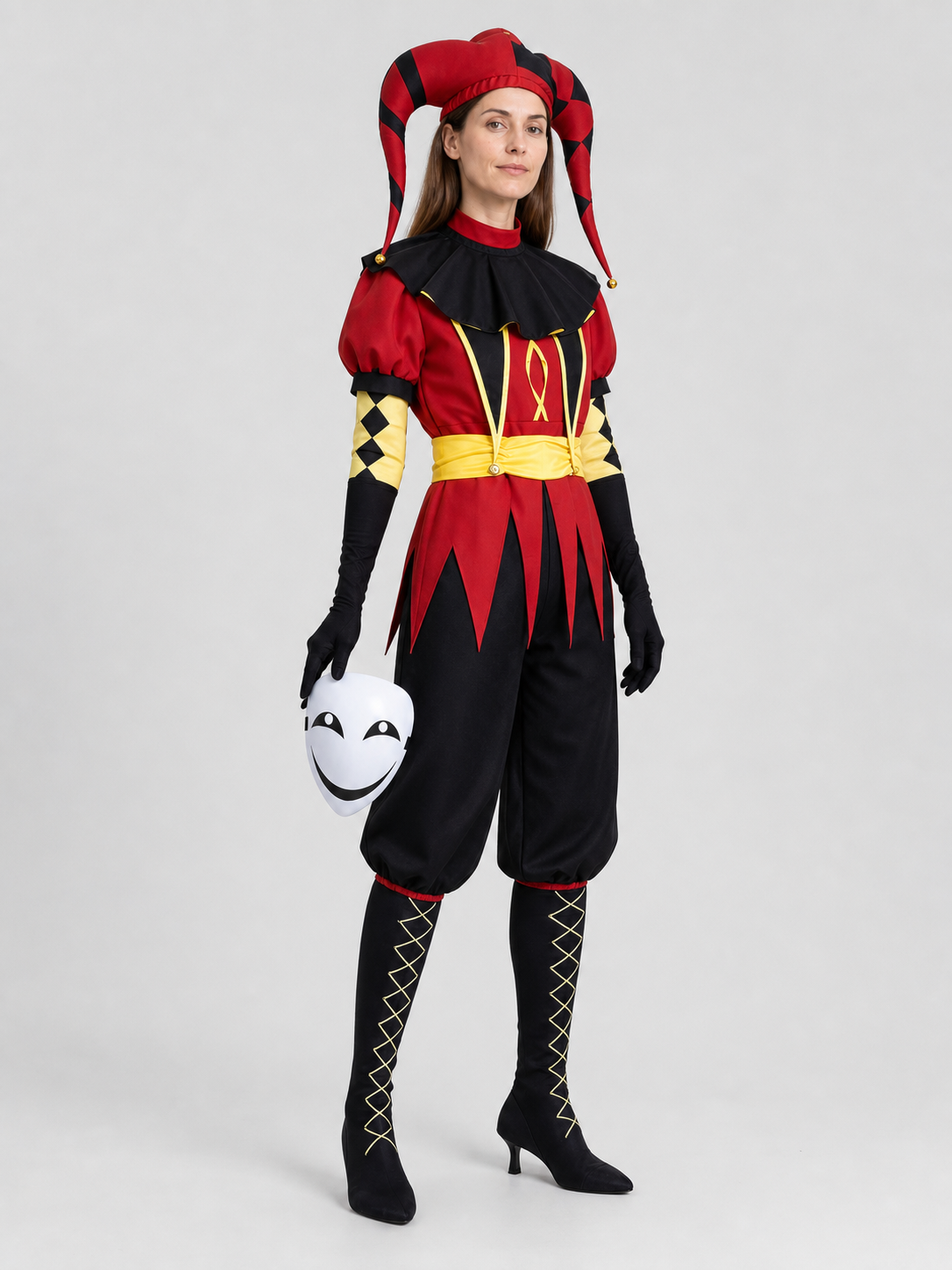 Pierrot Clown Costume, Cosplay Jumpsuit, 7 Pieces side view