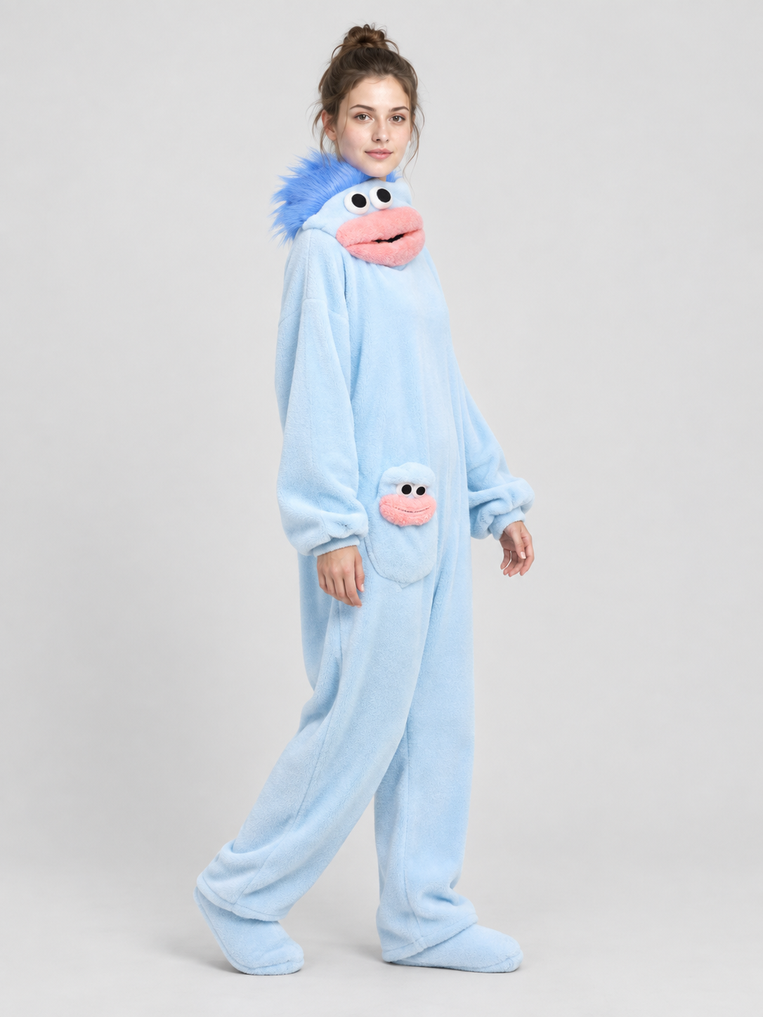 Coral Fleece Pajama Jumpsuit with Cartoon Print