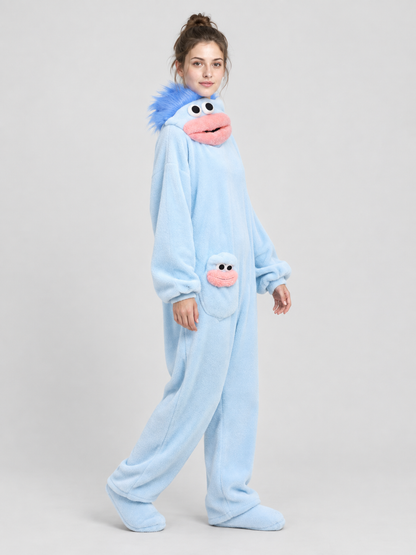 Coral Fleece Pajama Jumpsuit with Cartoon Print