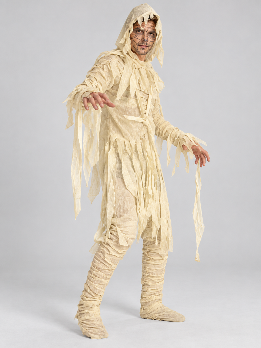 Adult Mummy Costume with Hood, Light Beige