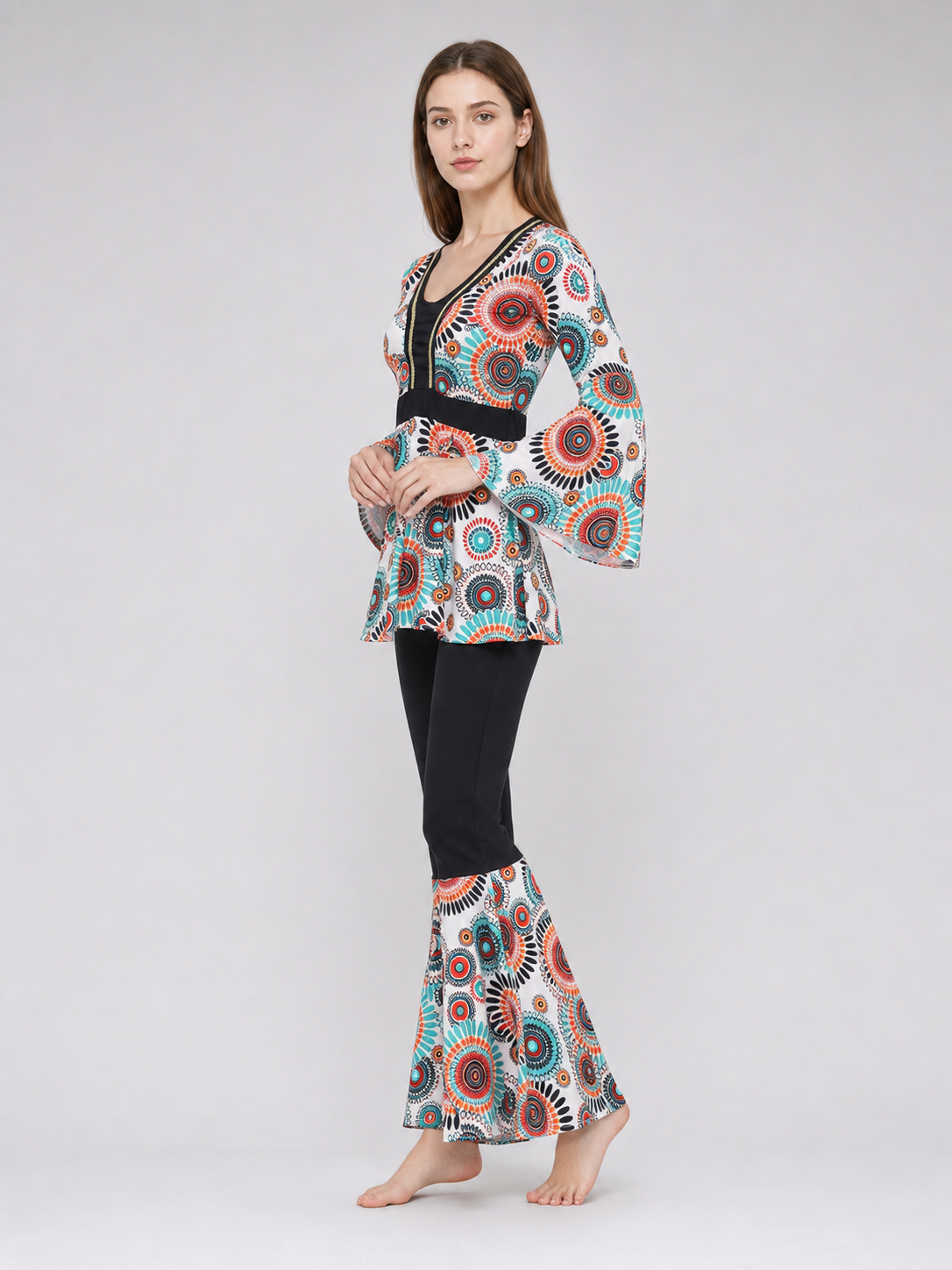 Retro stage costume with sleeves and flared pants
