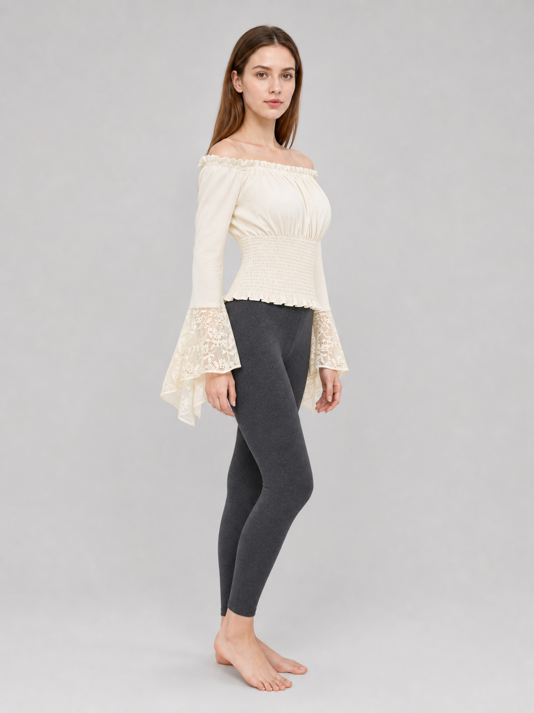 Off-the-Shoulder Blouse with Lace Cuffs