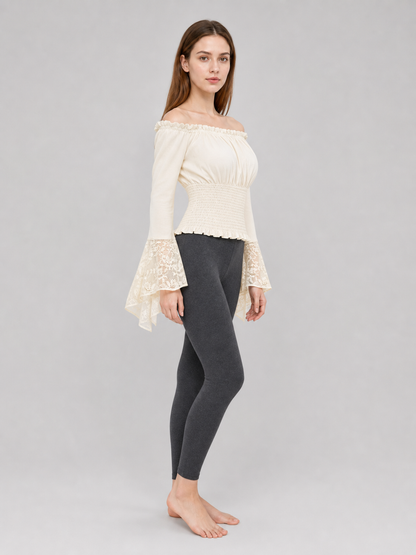Off-the-Shoulder Blouse with Lace Cuffs