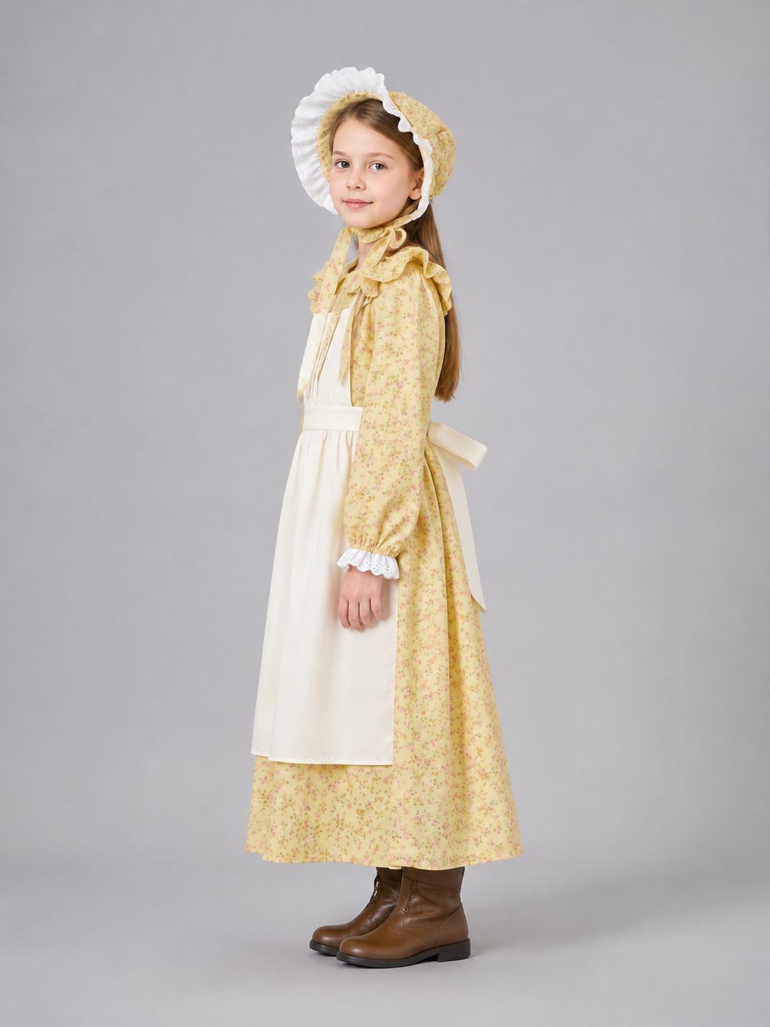 Children’s Carnival Costume: Dress, Apron, Bonnet side view