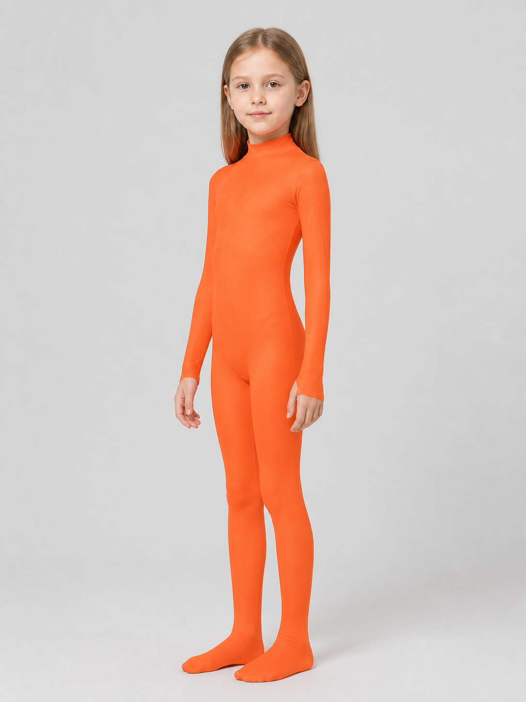 Orange Zentai Jumpsuit with Hood and Face Opening side view