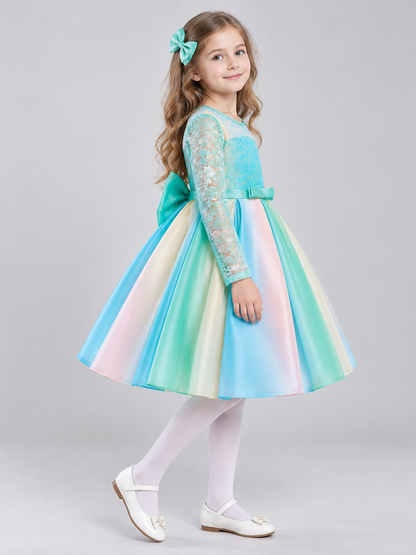 Apple-Green Girls' Party Dress with Bow