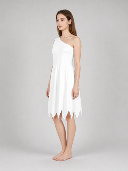 White One-Shoulder Costume Dress with Jagged Hem