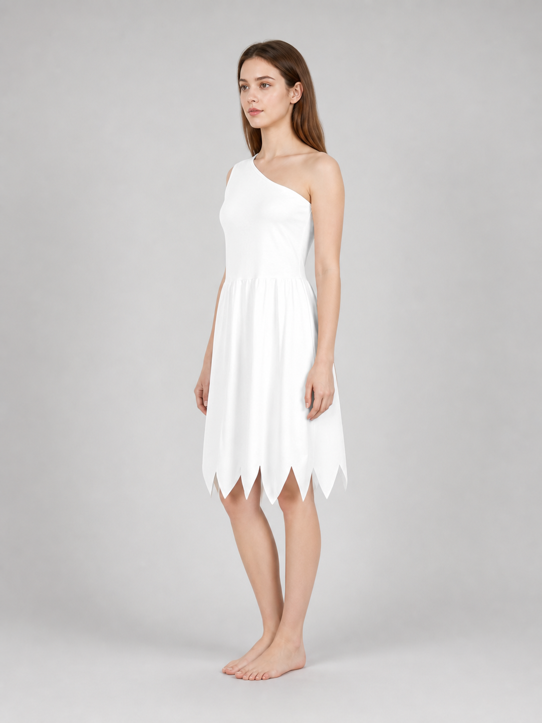 Women's White Cavewoman Costume Dress: One-Shoulder Asymmetric Neckline