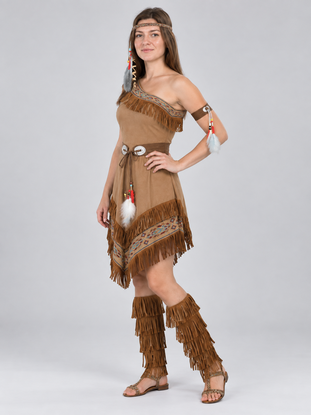Fringed Native American Style Costume, Beige