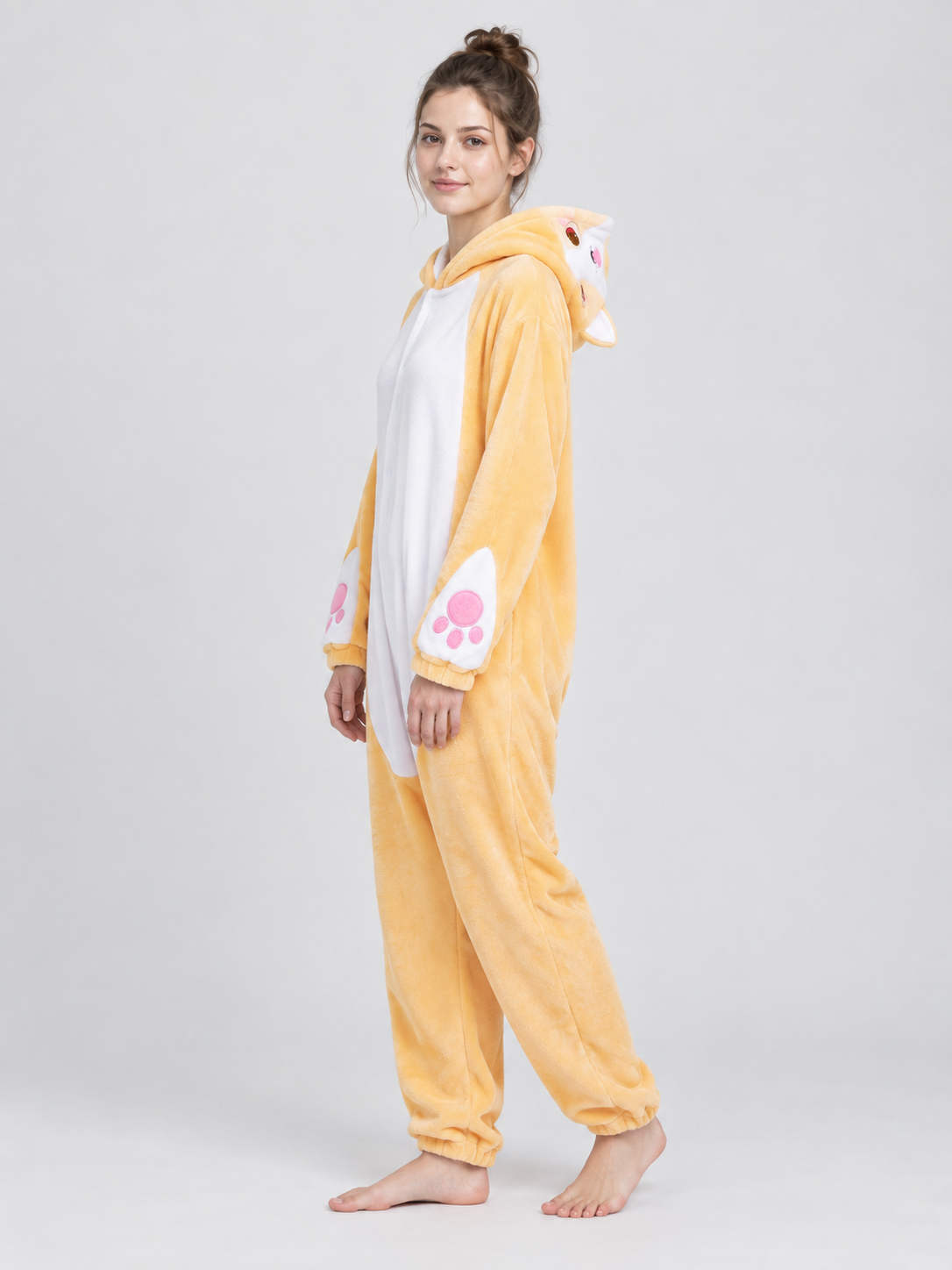 Light Yellow Hooded Pajama Jumpsuit with Ears