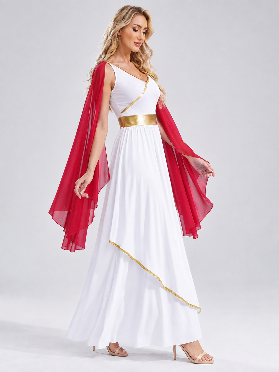 Greco-Roman Style Maxi Dress with Gold Belt