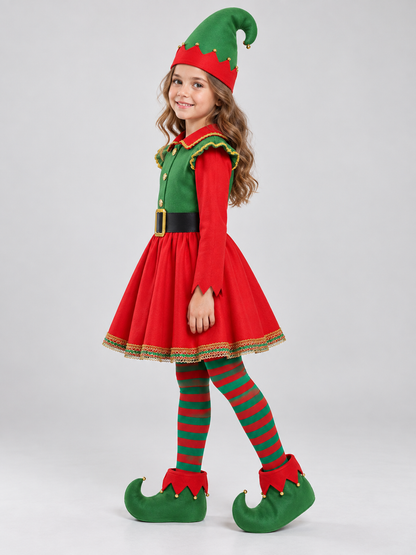 Elf Costume with Pleated Skirt and Accessories side view