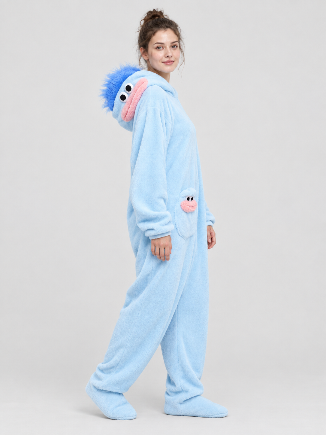 Fleece Pajama Jumpsuit with Cartoon Face