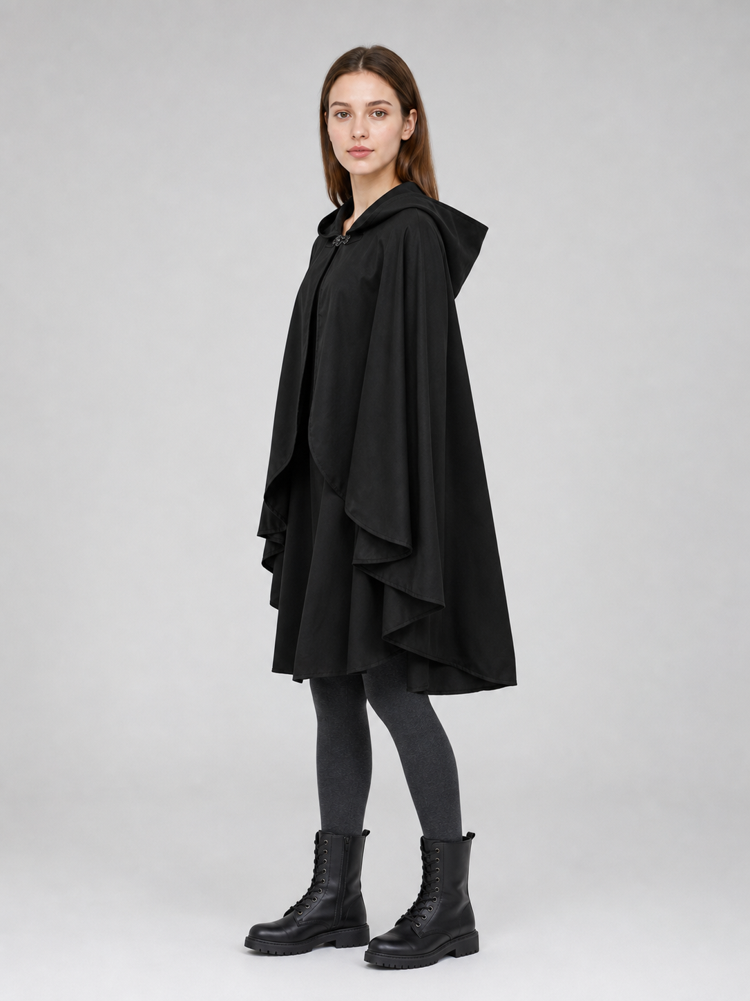 Black Hooded Carnival Cape, Flowing