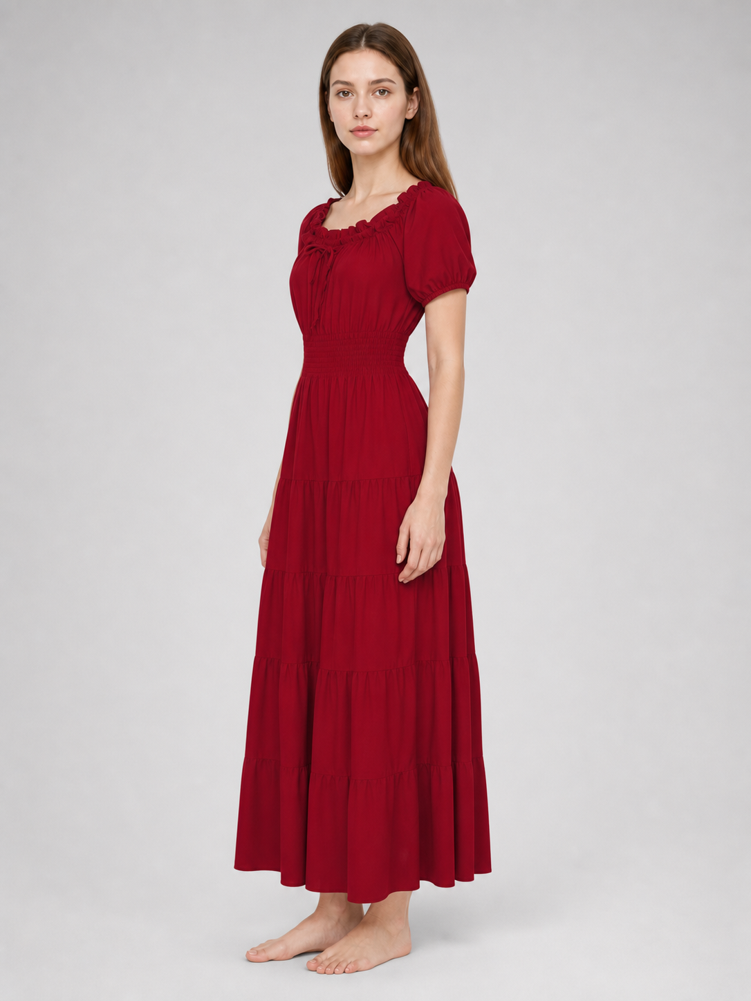 Burgundy Renaissance-Style Maxi Dress