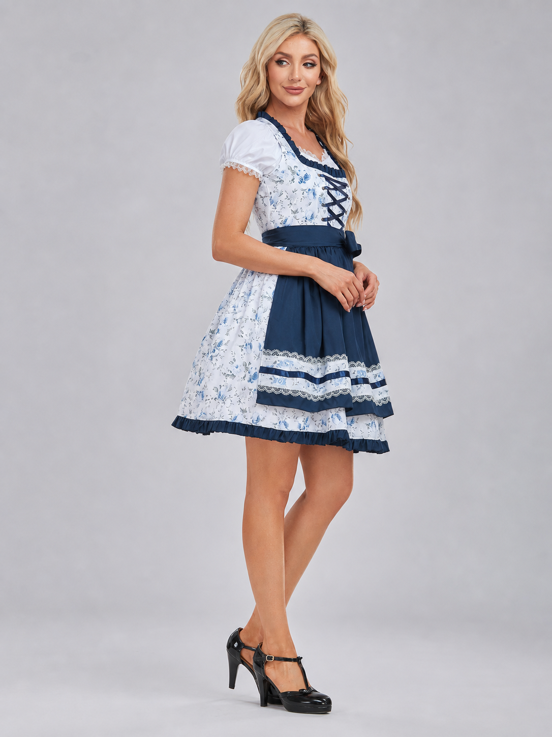 White and Blue Dress Costume for Stage Performances