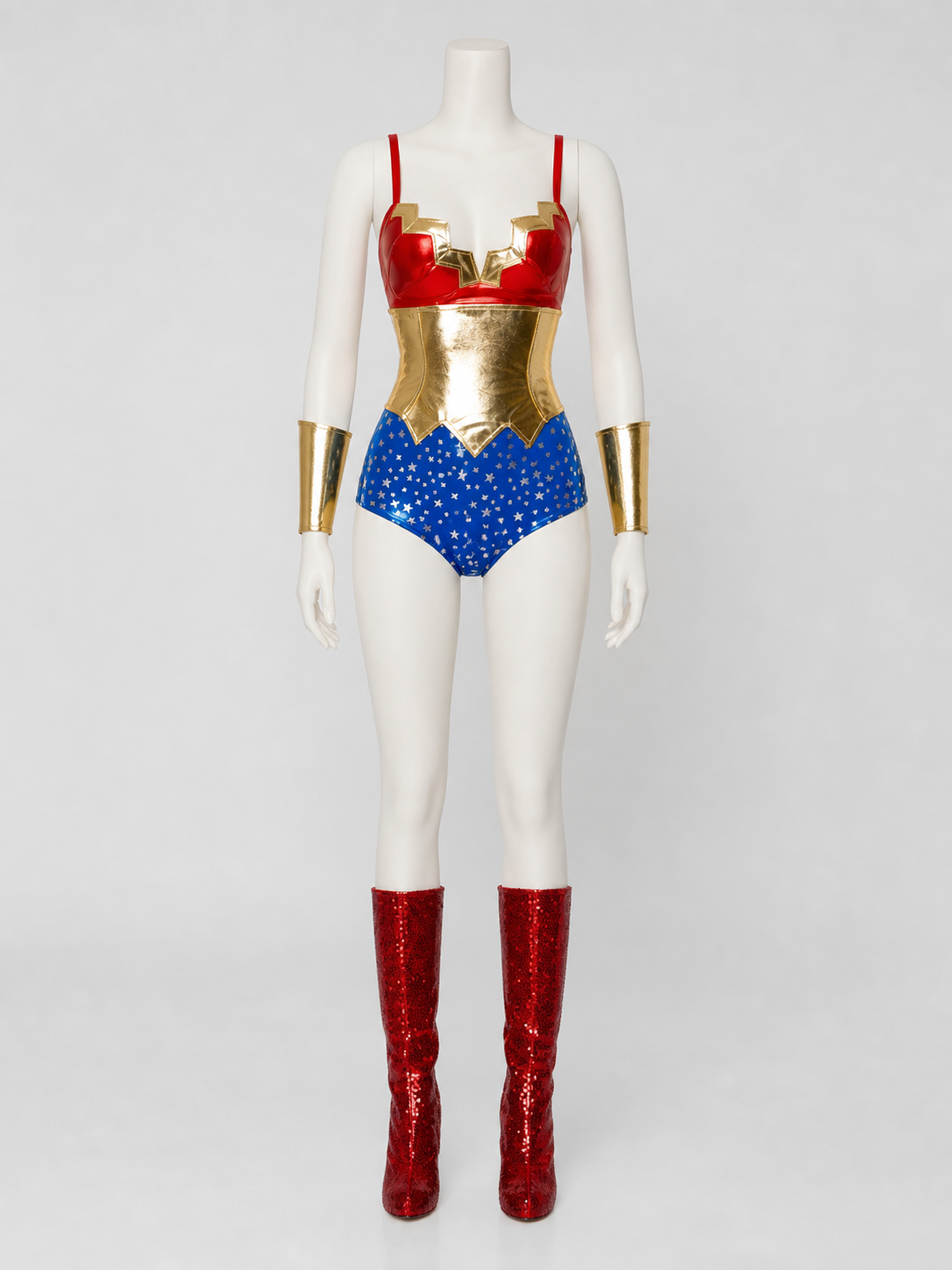 Blue, Red, and Gold Superhero Costume for Cosplay