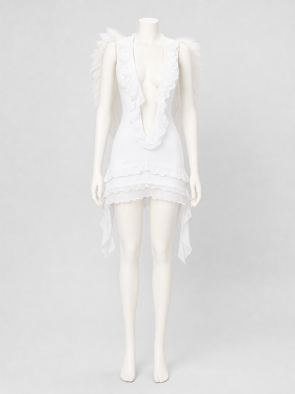 Angel Costume with Wings and Ruffles for Cosplay side view