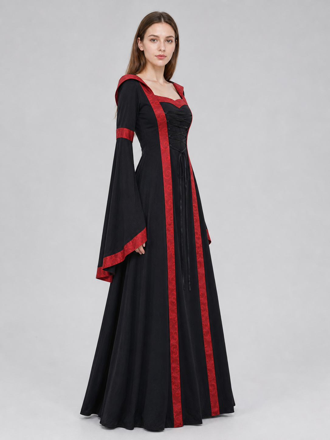 Gothic Vintage Hooded Lace-Up Dress