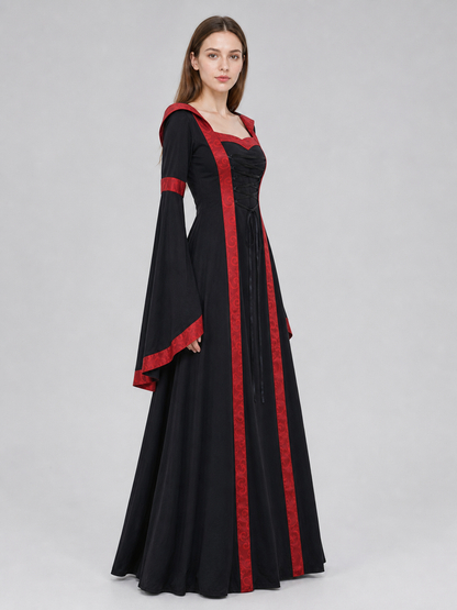Gothic Vintage Hooded Lace-Up Dress