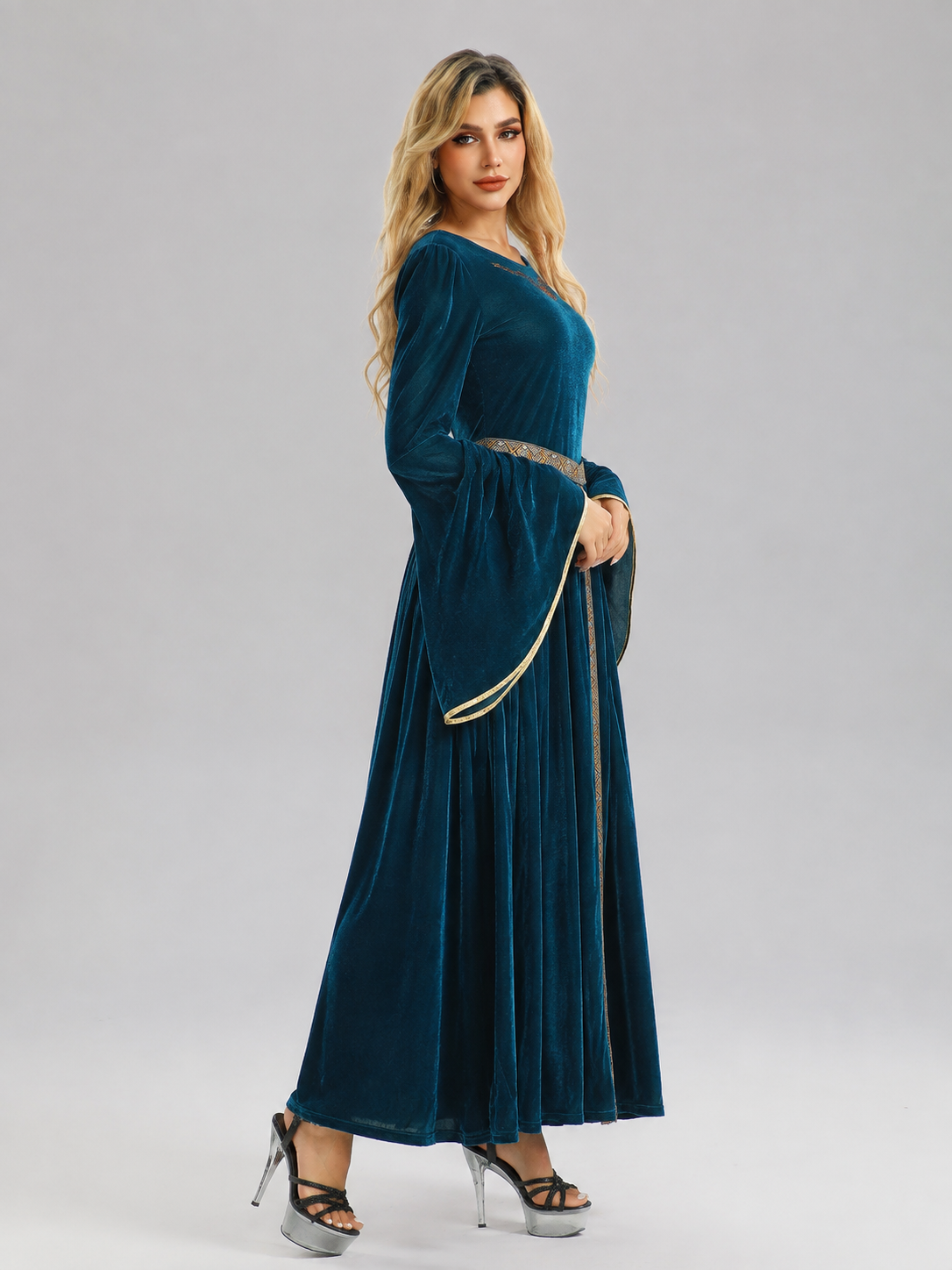 Dark Blue Medieval-Style Carnival Dress side view