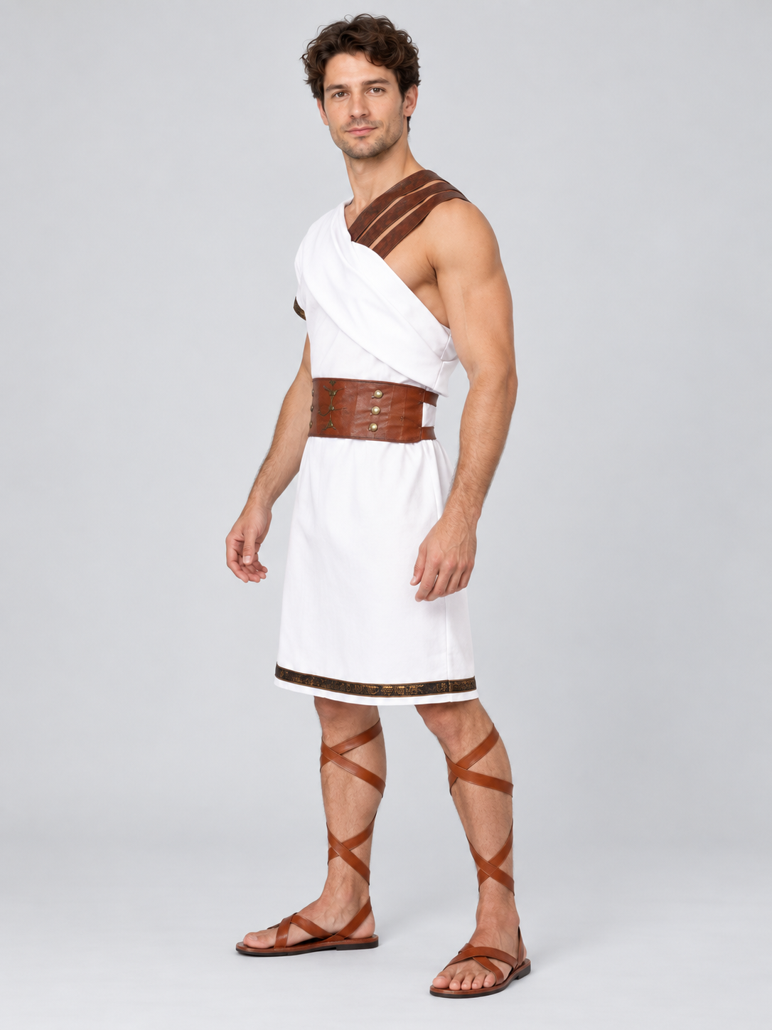 Gladiator Carnival Costume with White Tunic and Belt