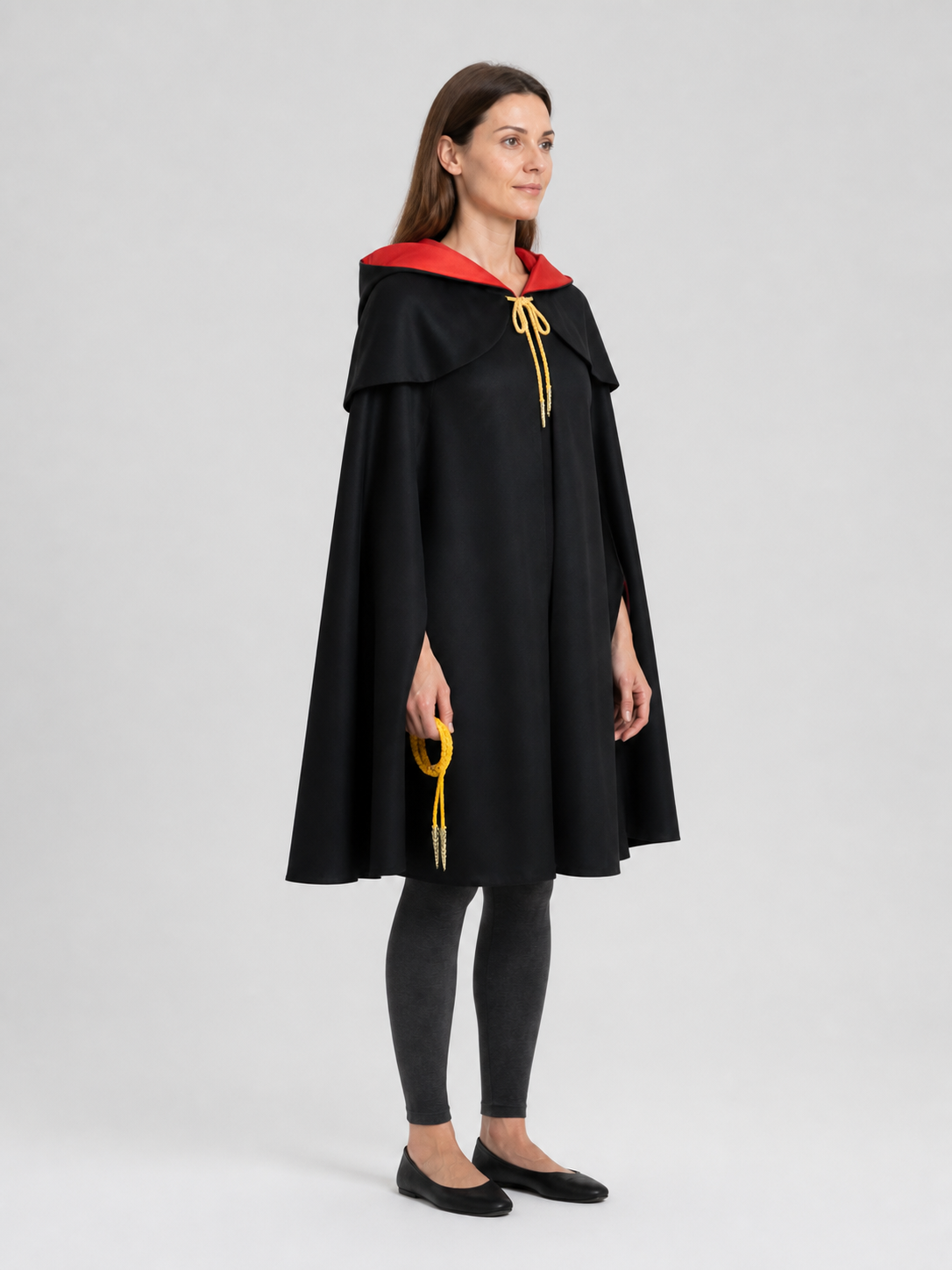Wide Black and Red Hooded Cosplay Cape side view
