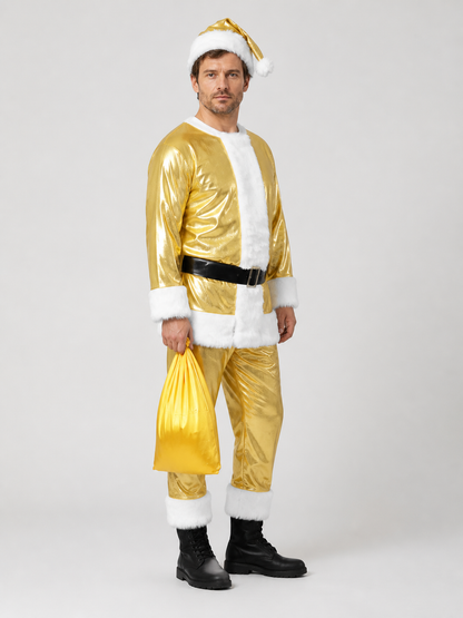 Gold Santa Claus Costume with White Fur Trim, M-XXXL side view