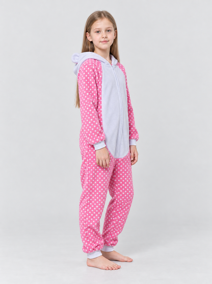 Pink Flannel Hooded Pajama Jumpsuit